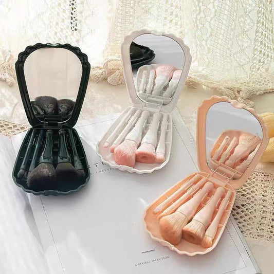 علبة فرش ميكاچ ومرايا(Shell shape)-تضم 5 فرش اساسية