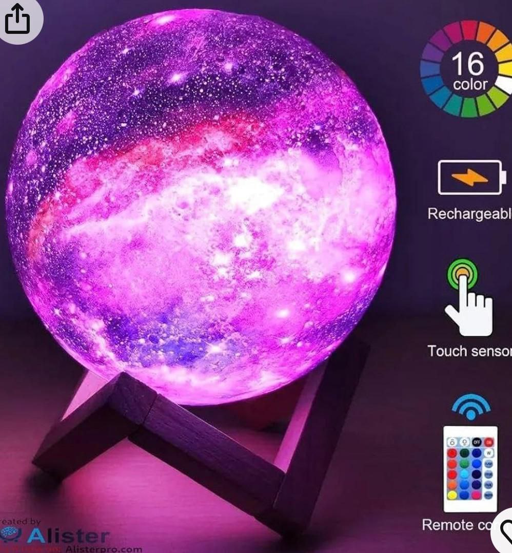 مصباح القمر😍ثلاثي الأبعاد بحجم 5.9 إنش و16 لونًا مع التحكم باللمس والريموت